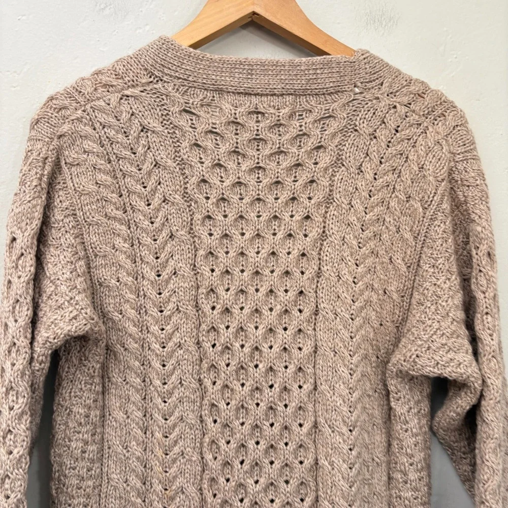 Aran Sweater Market Merino Wool Cardigan Men Sz XS Beige Button Down Cable Knit